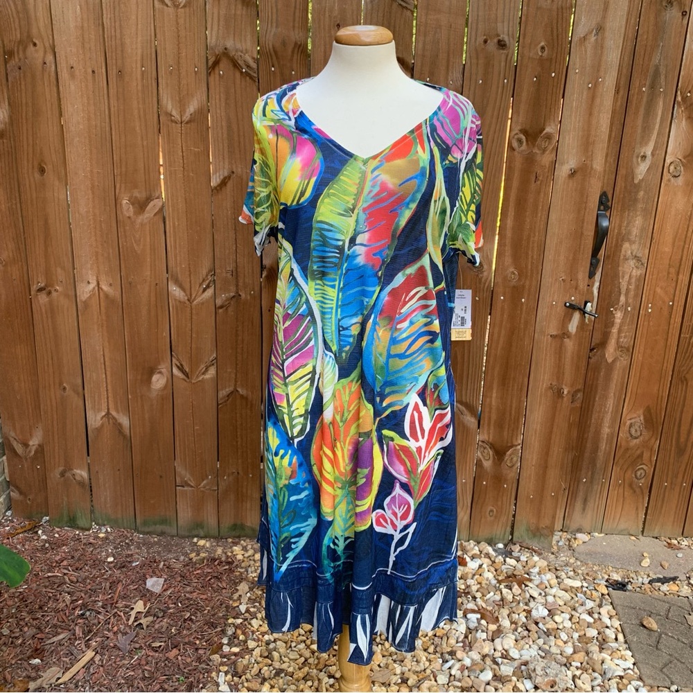 Patchington Cap Sleeve Ruffle Print Dress | L | Leafy Luau NEW!! - Picture 2 of 7